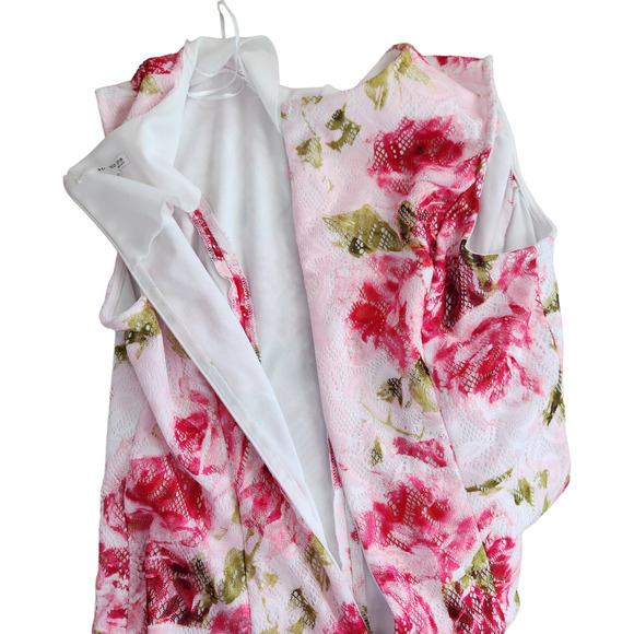 Studio One Womens 18 Sleeveless Floral Pink Roses Lace A-Line Dress Knee Length - Picture 9 of 13